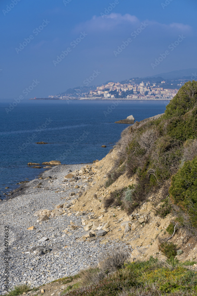 Panorama of Liguria coast with Porto Maurizio, Imperia, Italy