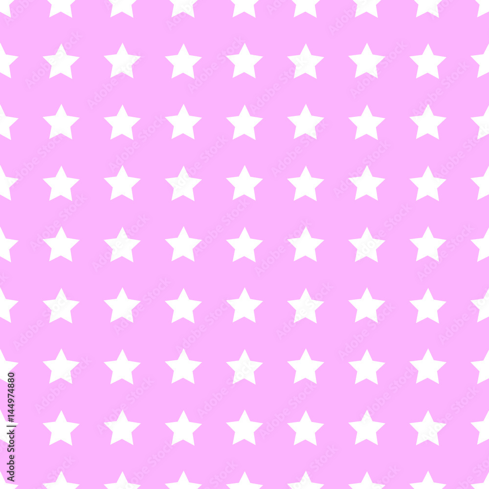 Seamless pattern with white stars on pink background. Vector