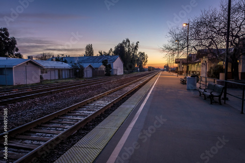 Train platform at sunrise - Merced, California, USA