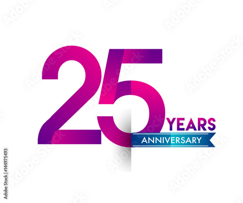 twenty five years anniversary celebration logotype colorful design with blue ribbon, 25th birthday logo on white background