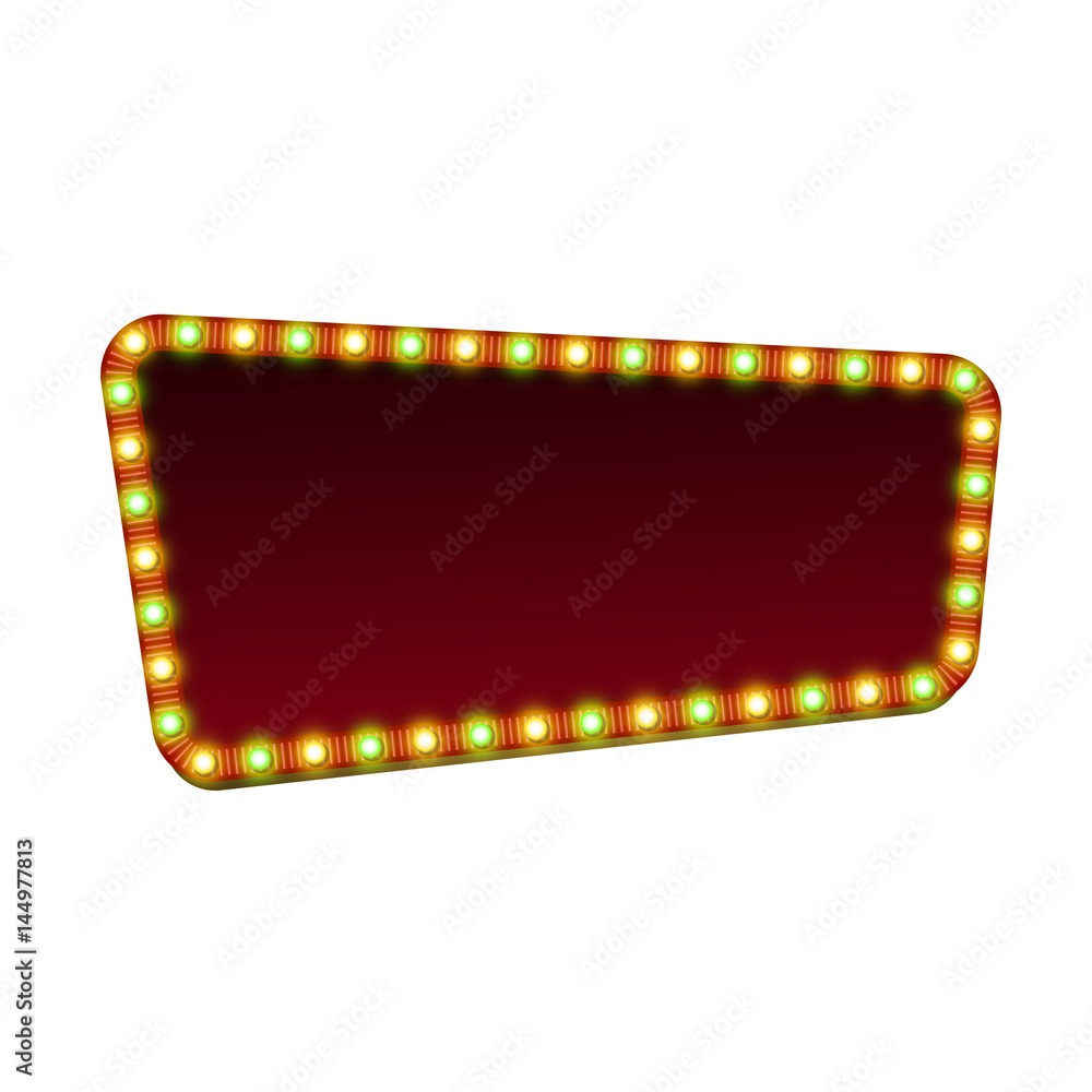 Quadrangle red street marquee sign with lights and blank space for text. Vector illustration.