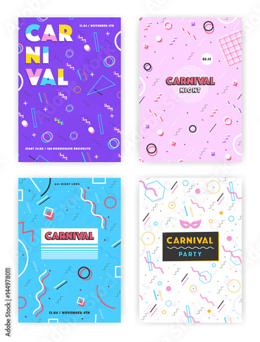 carnival poster set. abstract 80s, 90s style retro background collection with place for text.
