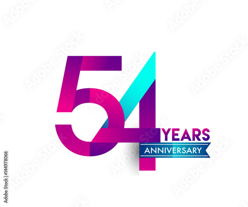 fifty four years anniversary celebration logotype colorful design with blue ribbon, 54th birthday logo on white background photo