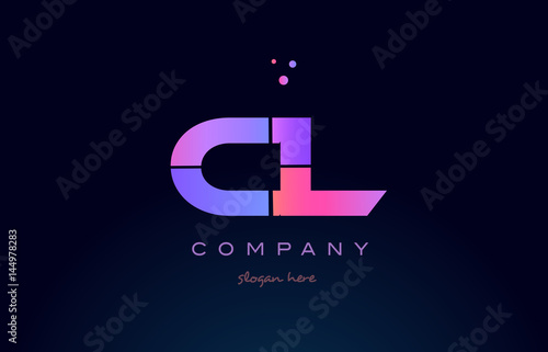 cl c l creative blue pink purple alphabet letter logo icon design