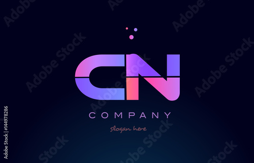 cn c n creative blue pink purple alphabet letter logo icon design