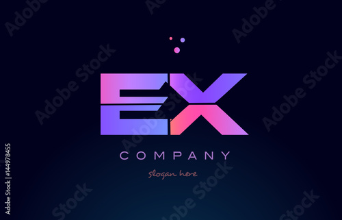 ex e x creative blue pink purple alphabet letter logo icon design