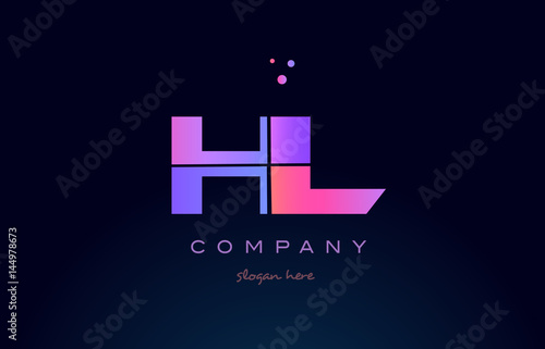 hl h l creative blue pink purple alphabet letter logo icon design