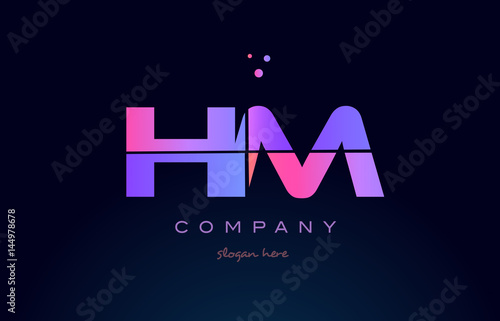 hm h m creative blue pink purple alphabet letter logo icon design