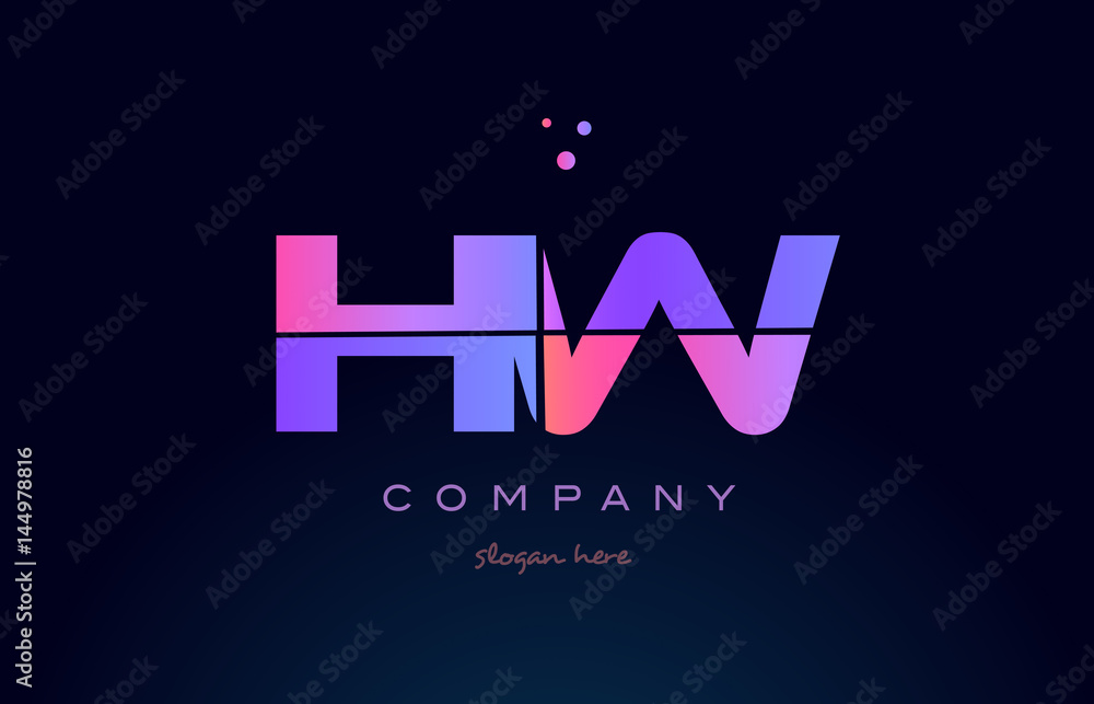 hw h w creative blue pink purple alphabet letter logo icon design