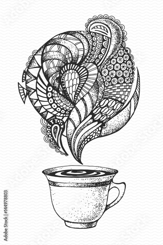 Decorative sketch of cup of coffee or tea