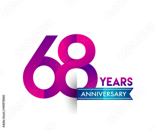 sixty eight years anniversary celebration logotype colorful design with blue ribbon, 68th birthday logo on white background photo