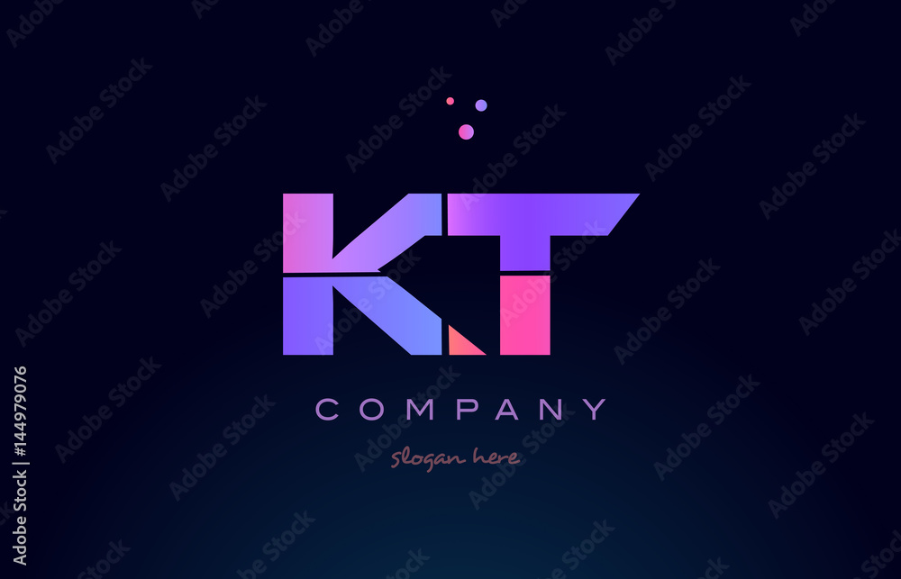Obraz premium kt k t creative blue pink purple alphabet letter logo icon design