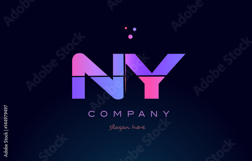 ny n y creative blue pink purple alphabet letter logo icon design