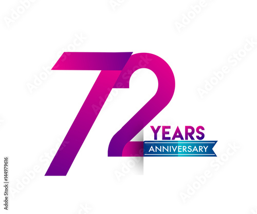 Fototapeta Naklejka Na Ścianę i Meble -  seventy two years anniversary celebration logotype colorful design with blue ribbon, 72nd birthday logo on white background.