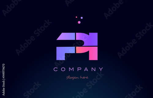 pi p i creative blue pink purple alphabet letter logo icon design