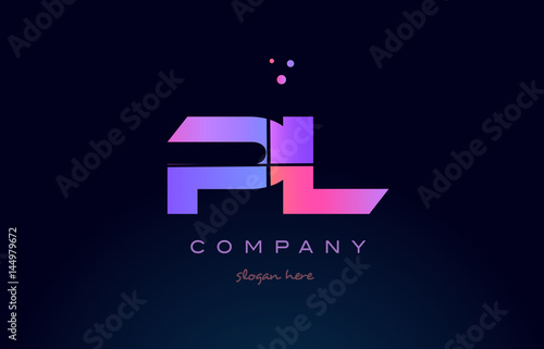 pl p l creative blue pink purple alphabet letter logo icon design
