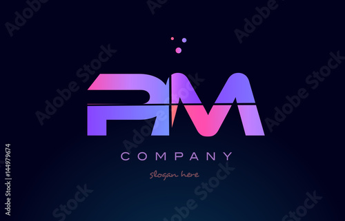 pm p l creative blue pink purple alphabet letter logo icon design