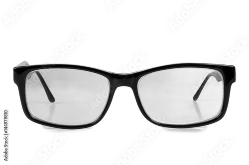 Glasses in a plastic frame on a white background