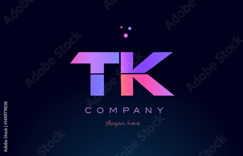 tk t k creative blue pink purple alphabet letter logo icon design photo