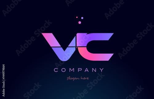 vc v c creative blue pink purple alphabet letter logo icon design