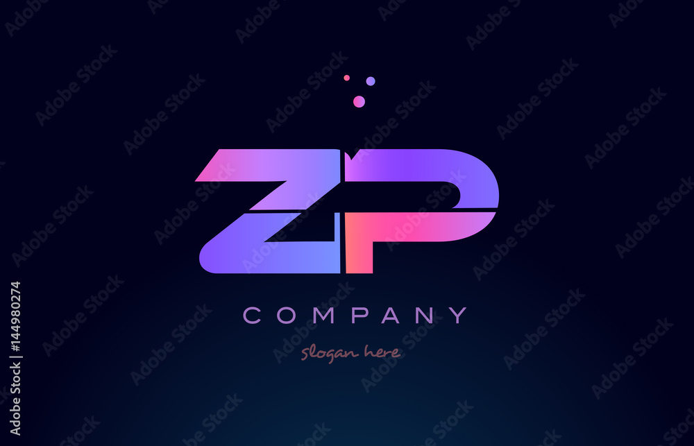 zp z p creative blue pink purple alphabet letter logo icon design