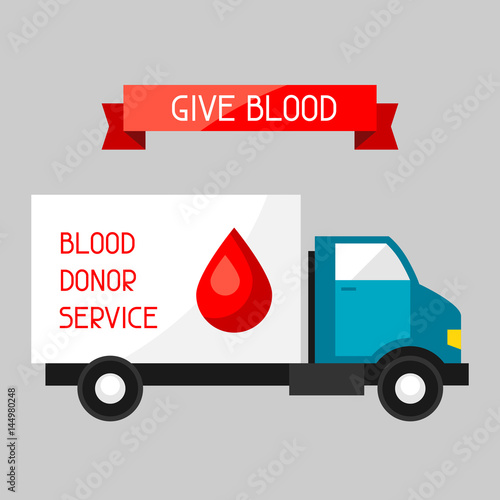 Mobile blood transfusion station vehicle. Medical and healthcare concept