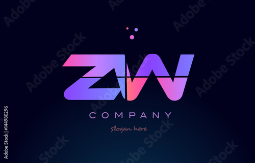 zw z w creative blue pink purple alphabet letter logo icon design