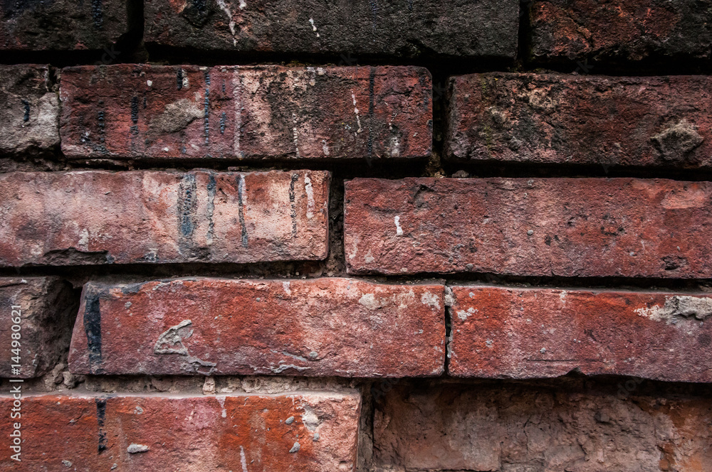 Old collapsing red bricks, A wall of old red bricks Old collapsing red bricks, A wall of old red bricks