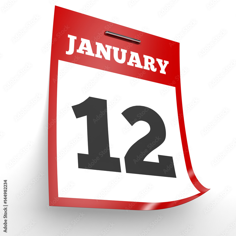January 12. Calendar on white background. January 12. Calendar on white background.