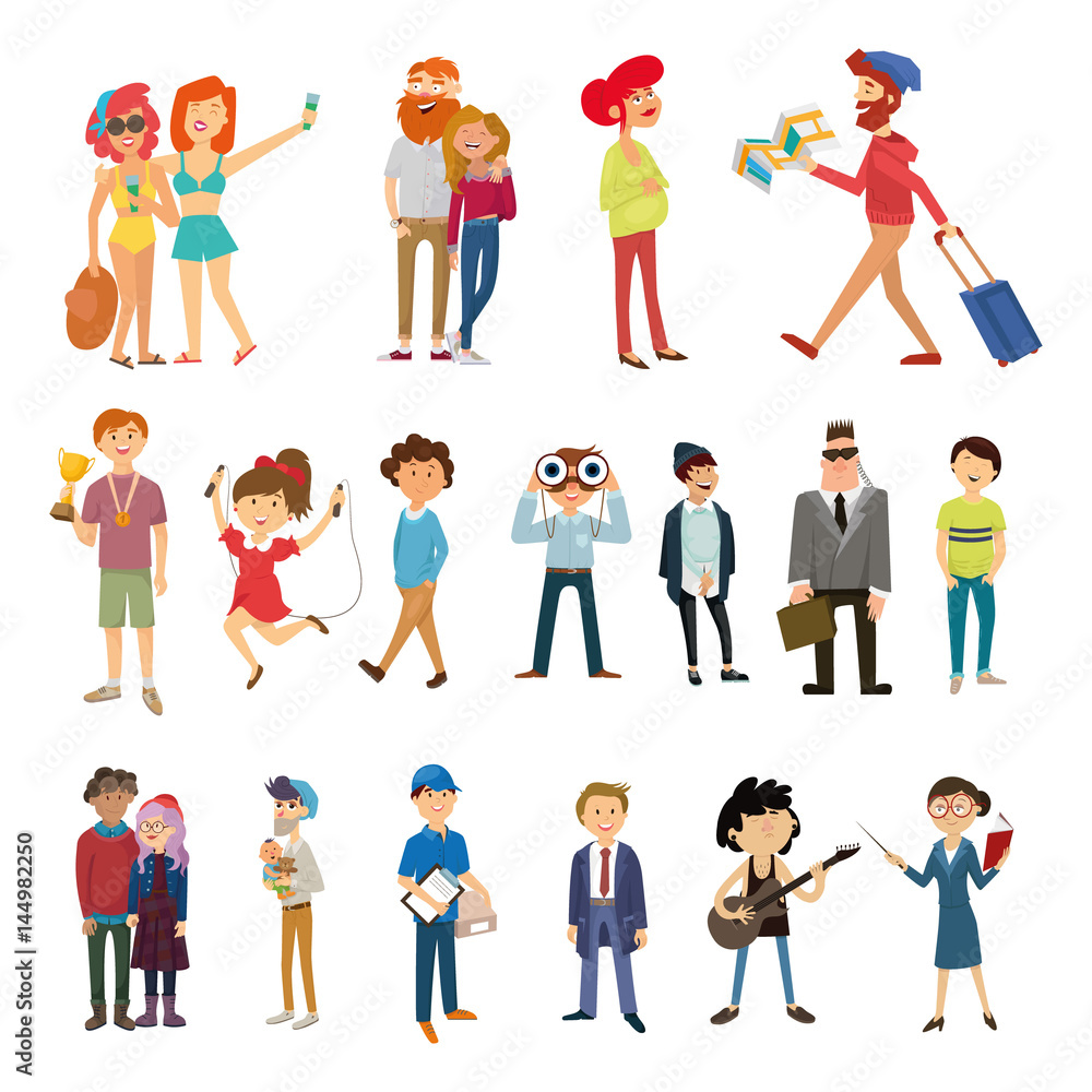 Large set of people, profession, hobbies, relationships, vector