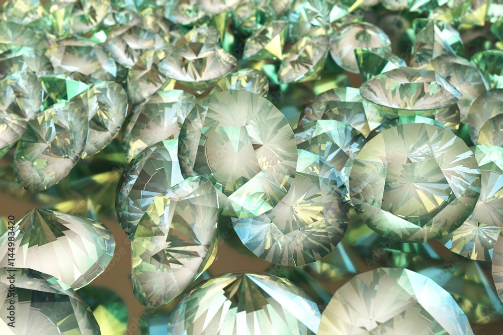 Obraz premium Precious stones, diamonds pile, emeralds in bulk, 3D rendering 