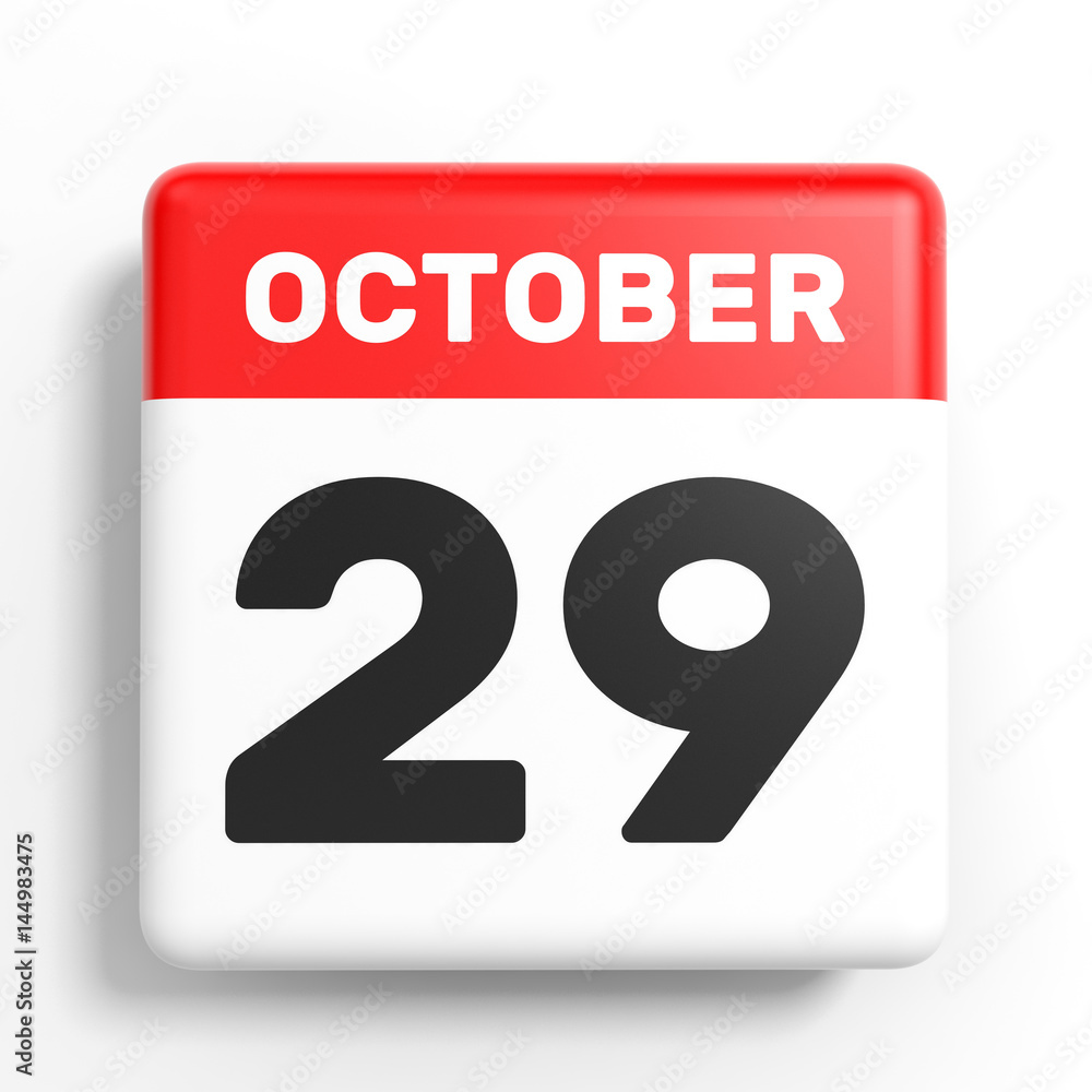 Fototapeta premium October 29. Calendar on white background.