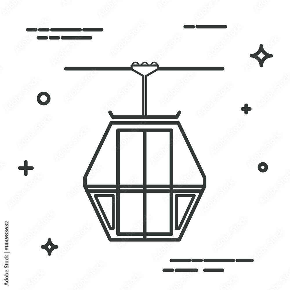 Cable car in a linear style. Line icon. Isolated on white background. Vector illustration.