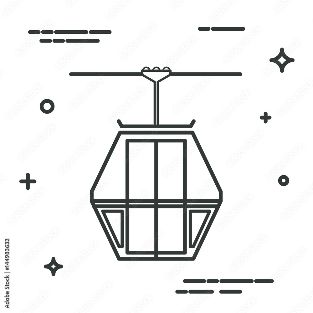 Cable car in a linear style. Line icon. Isolated on white background. Vector illustration. Cable car in a linear style. Line icon. Isolated on white background. Vector illustration.