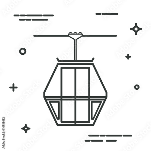 Cable car in a linear style. Line icon. Isolated on white background. Vector illustration.
