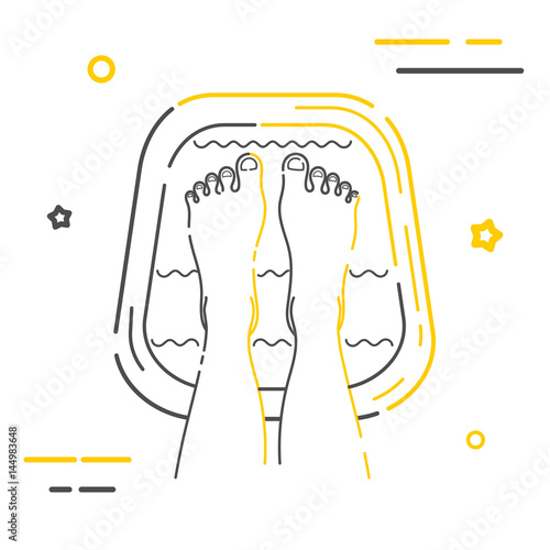 Colorful whirlpool bath with feet in a linear style. Line icon. Isolated on white background. Vector illustration.