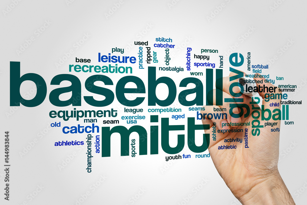 Baseball mitt word cloud concept on grey background Baseball mitt word cloud concept on grey background