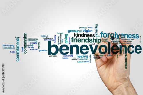 Benevolence word cloud concept on grey background