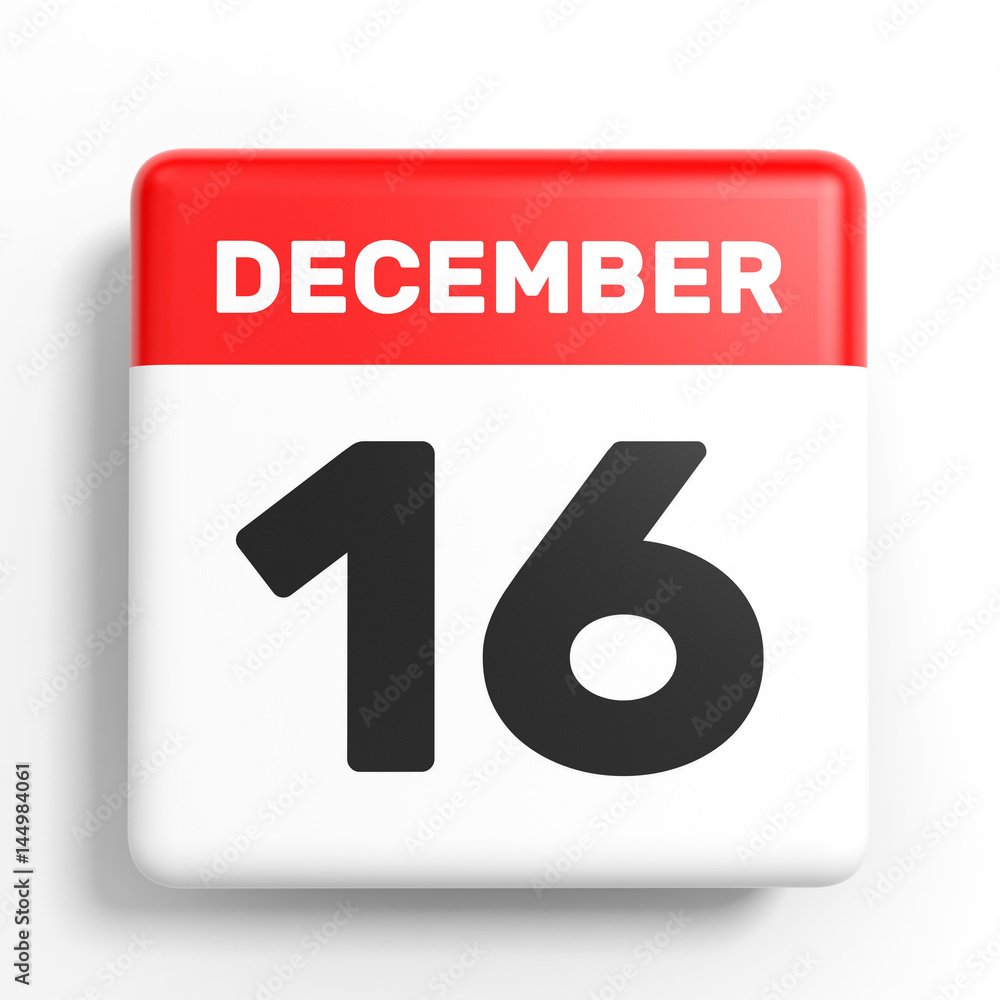 December 16. Calendar on white background. December 16. Calendar on white background.