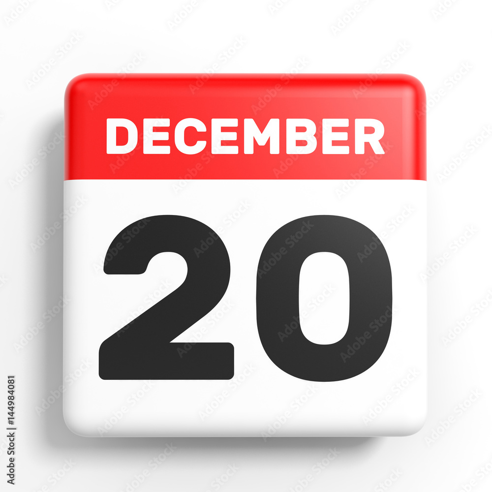 December 20 Calendar On White Background Stock Illustration Adobe Stock