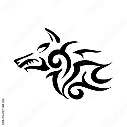 Fototapeta Naklejka Na Ścianę i Meble -  Vector tattoo of a wicked strong wolf on a white background. Sharp fangs. Stock illustration