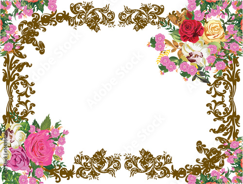 rose floral frame decoration with brown curls