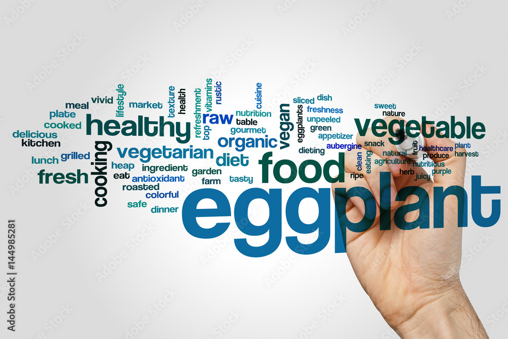 Eggplant word cloud concept on grey background Eggplant word cloud concept on grey background