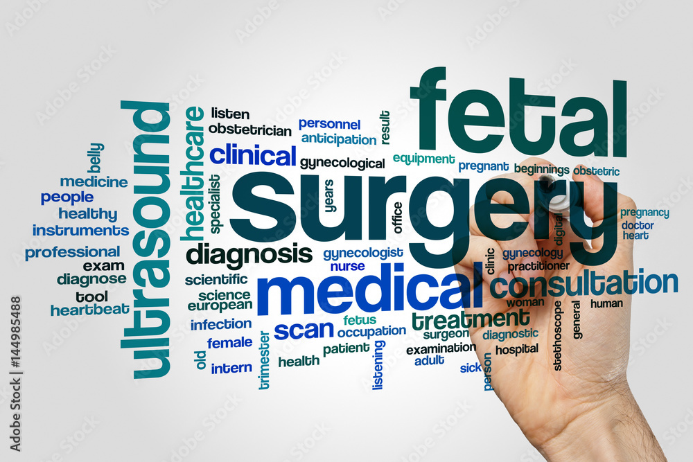 Fetal surgery word cloud concept on grey background Fetal surgery word cloud concept on grey background