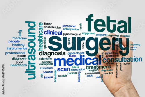 Fetal surgery word cloud concept on grey background photo