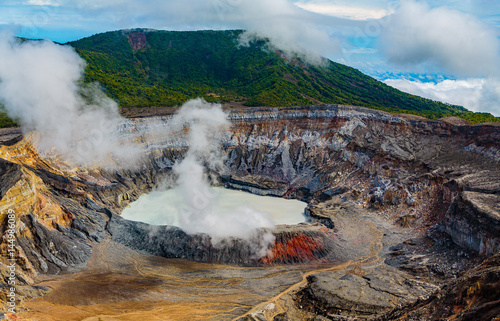 San Jose, Costa Rica - April 3, 2017:  The Poás Volcano, is an active 2,708-metre stratovolcano in central Costa Rica. It erupted April, 2017 when visitors and residents were evacuated.   photo