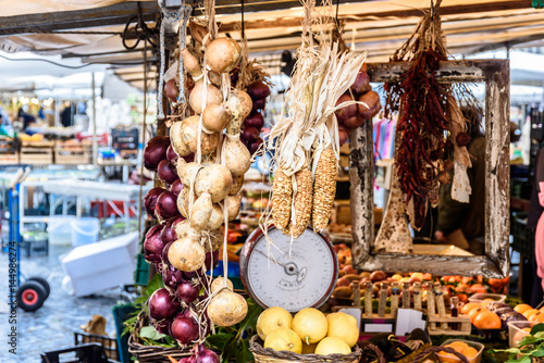 Photography Pumpkin, Onion, Zucchini, Market, Balance,  Campo de Fiori, Rome, Lazio, Italy,