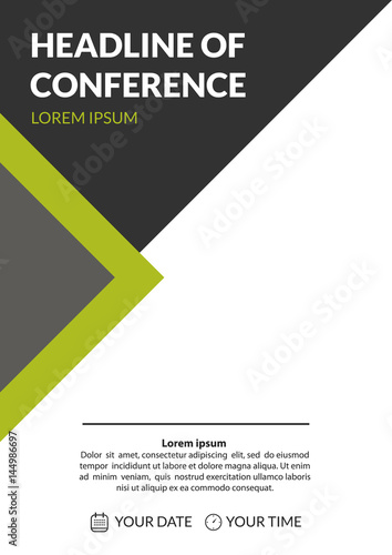 Business conference invitation concept. Colorful simple geometric background with grey and green triangles. Template for banner, poster, flyer, magazine page, cover. A4 size. Vector eps 10.