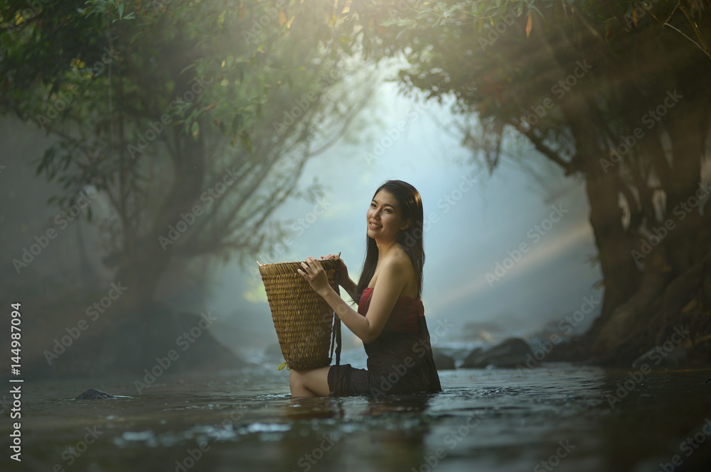 young woman relaxing in hot springs,Woman enjoy onsen in Thailand,Asian