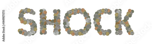 SHOCK – Coins on white background